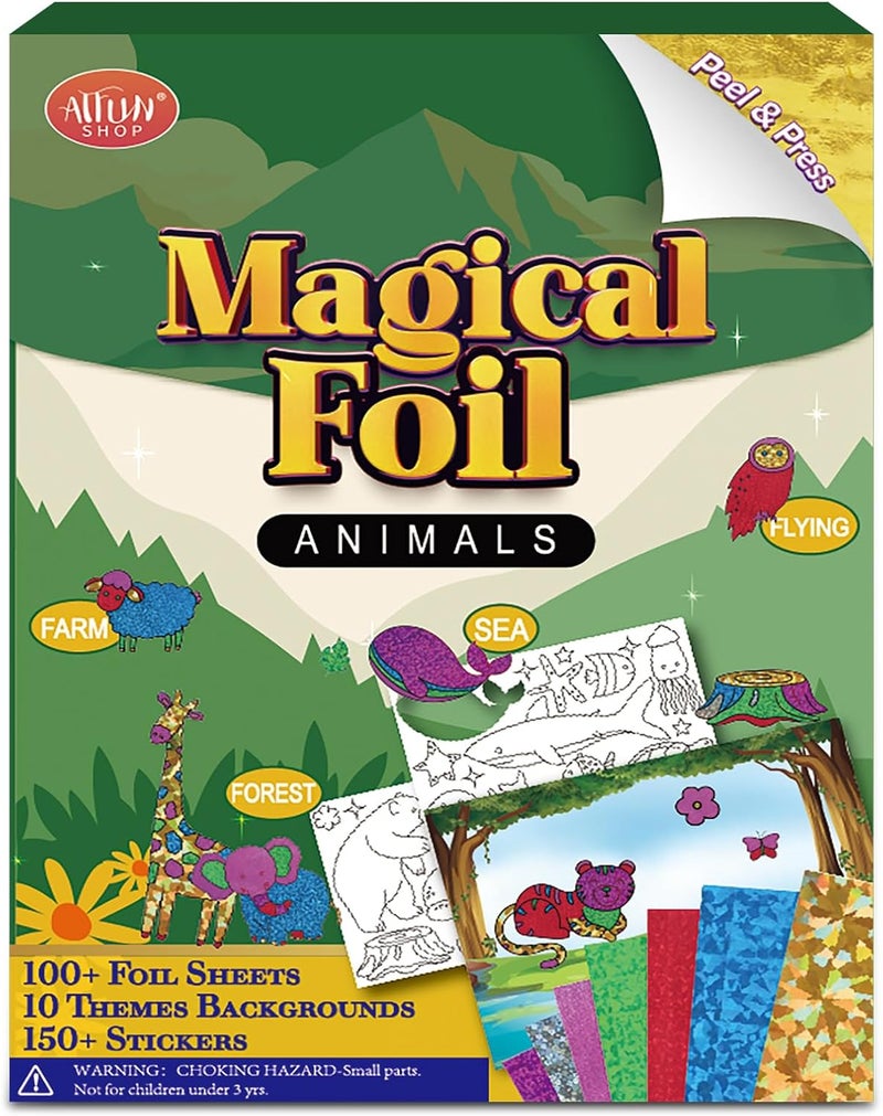 ATFUNSHOP Magical Foil Art Animals in Forest Farm Sea & Birds - No Mess Foil Craft Kit for Kids Ages 4 5 6 7 8 9 Fun Creative DIY Activity, Ideal Birthday Gift for Girls Boys - Image 1